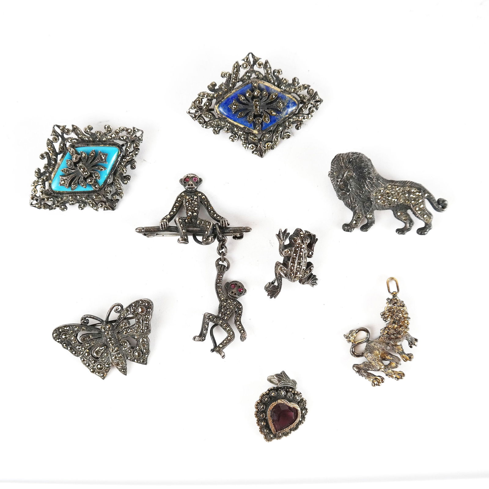 Eight Antique Sterling & Marcasite Pins (1 of 10)