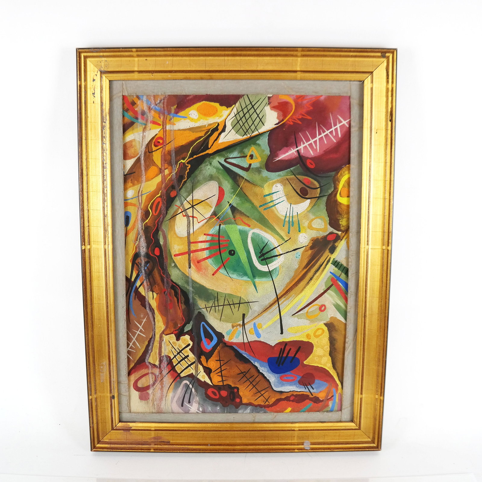 Wassily KANDINSKY: Watercolor Painting: Watercolor on paper by Wassily Kandinsky (1866-1944), signed lower left. [Art: 16 1/4" H x 11 1/2" W; Frame: 19" H x 14" W]. Water damaged; sold "as-is"; no glass.