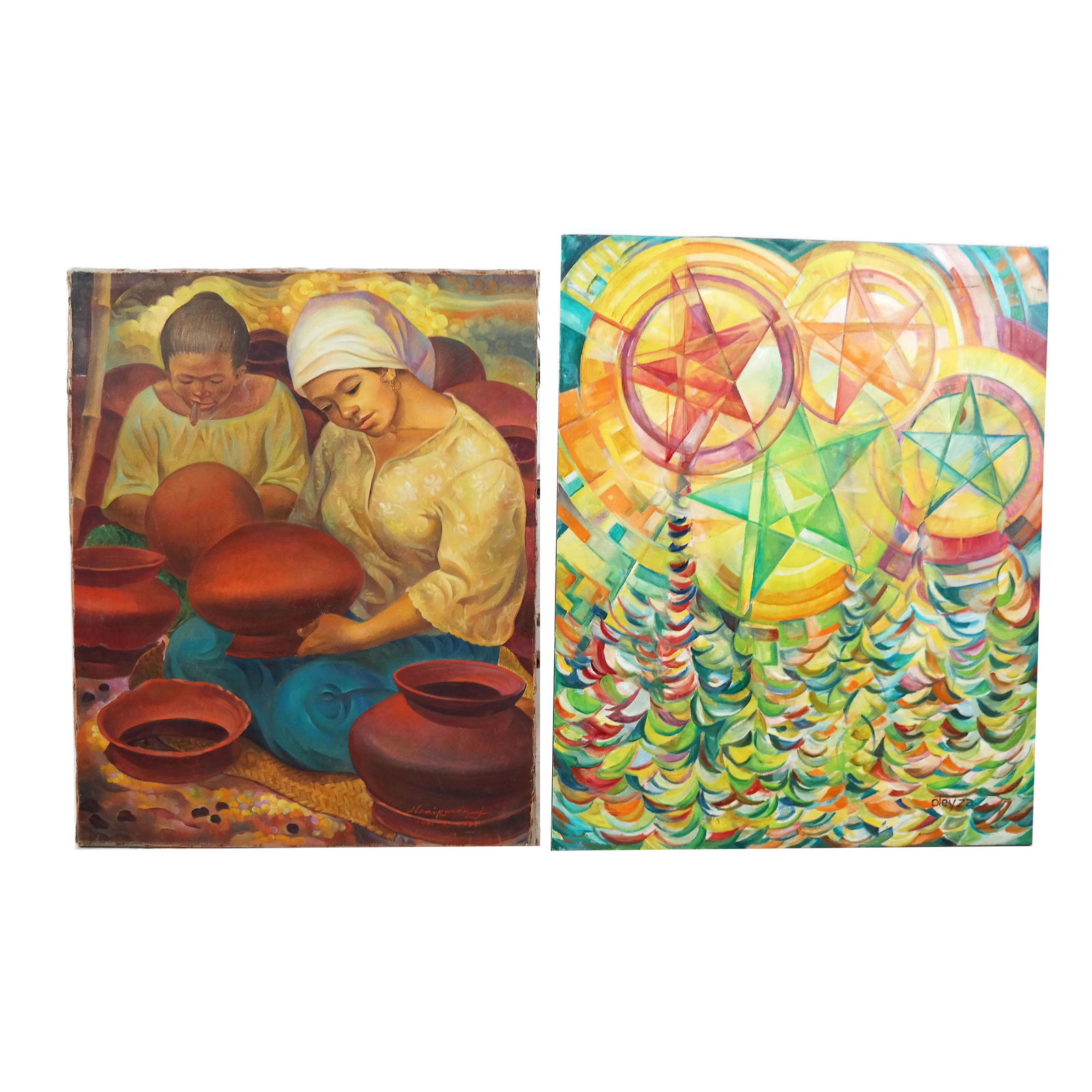 Two Decorative Oil on Canvas Paintings (1 of 12)