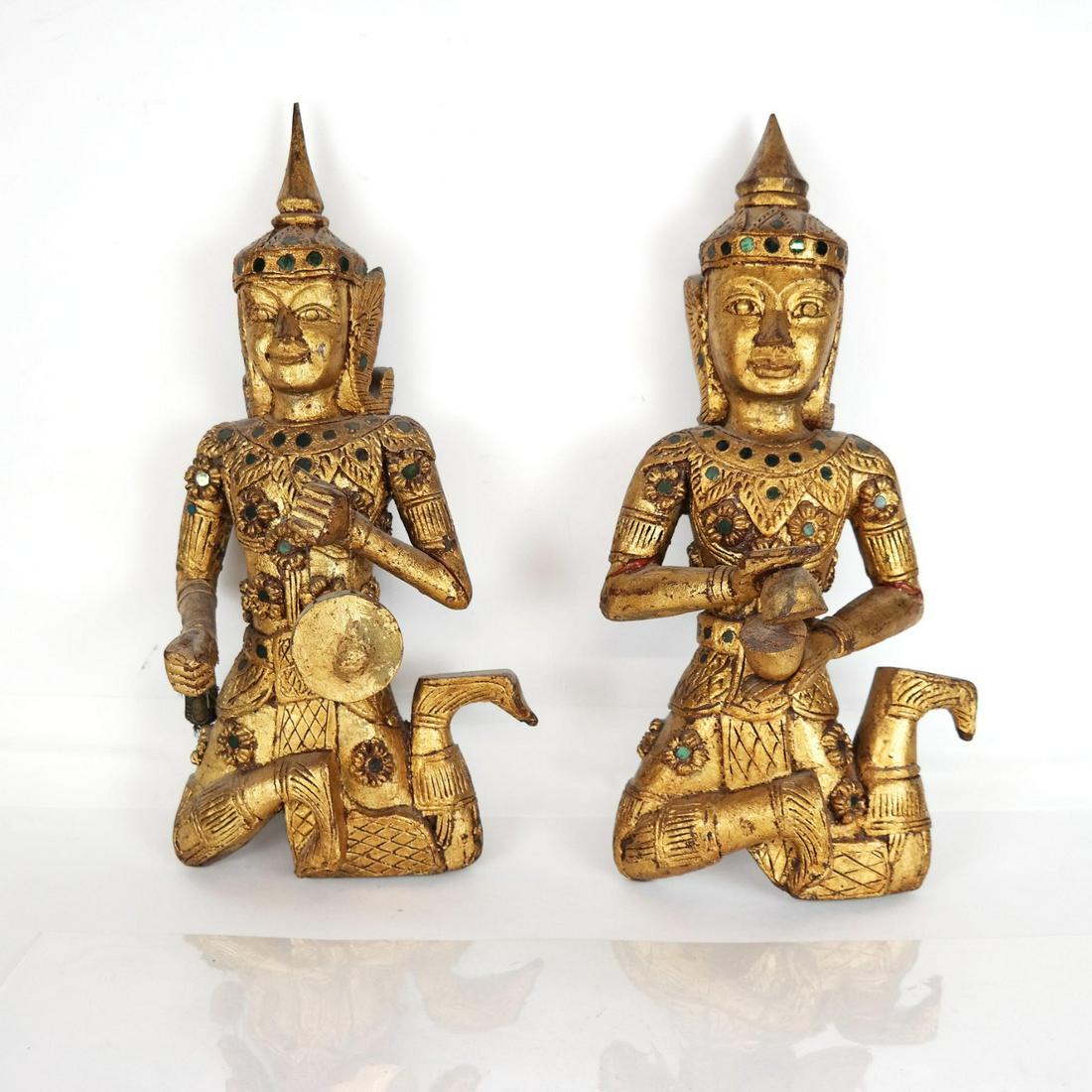 Pair Carved Gilt Thai Dancers (1 of 7)
