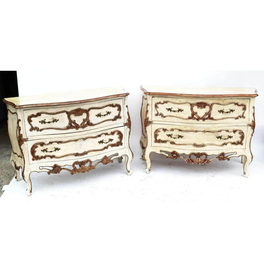 Pair of Venetian-Style Painted Bombe Commodes (1 of 13)