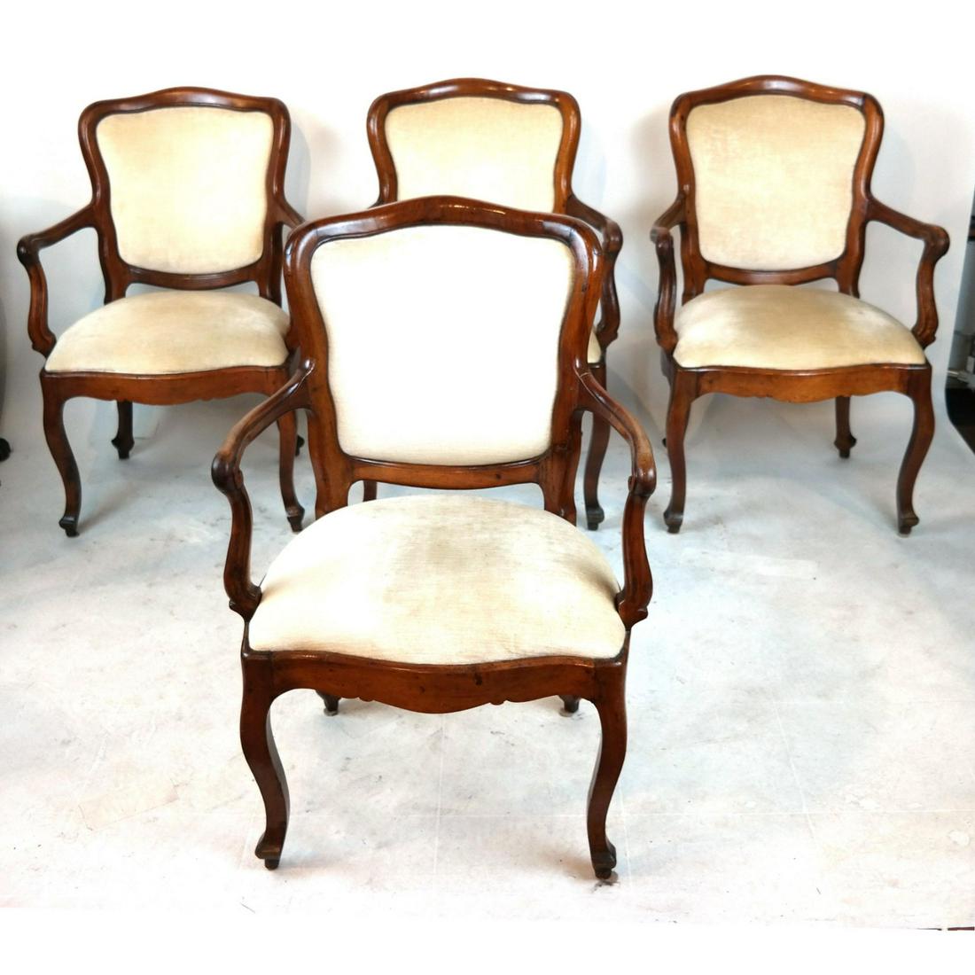 Lot of 4 Antique Italian Louis XV Arm Chairs (1 of 11)