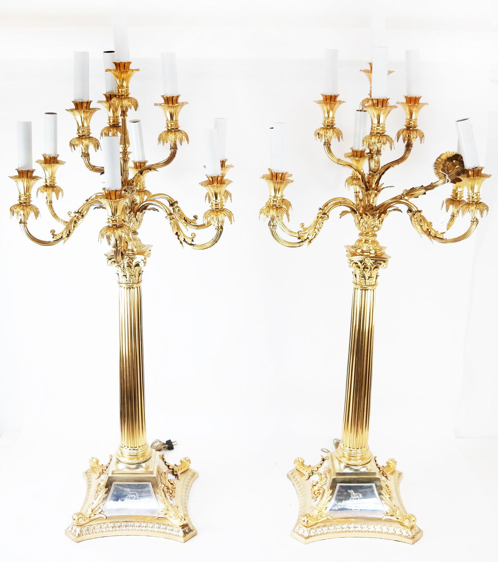 Pair Palatial Gilt & Silvered Bronze Candelabra (1 of 11)