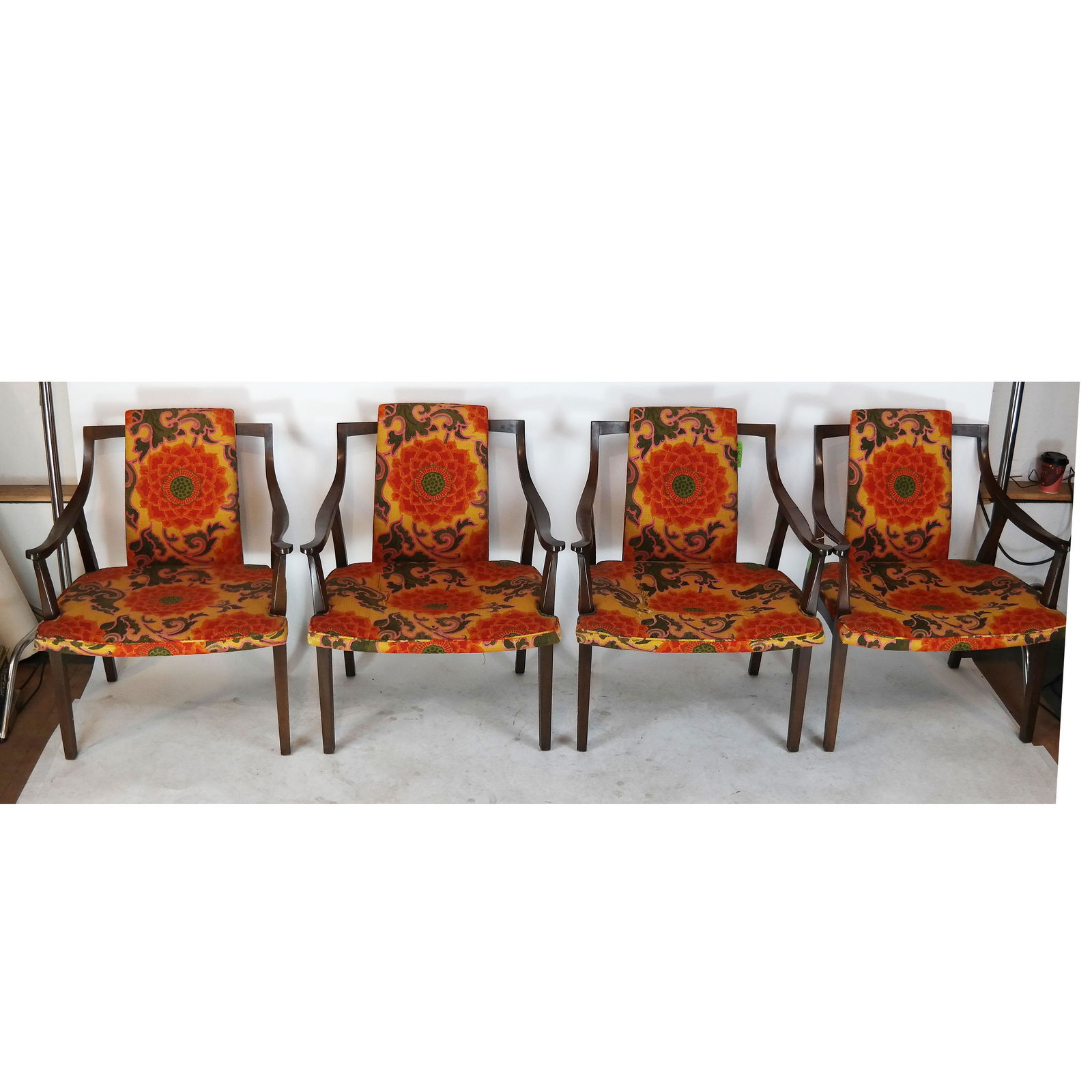 Set of 4 Mid-Century Floral Upholstered Chairs (1 of 7)