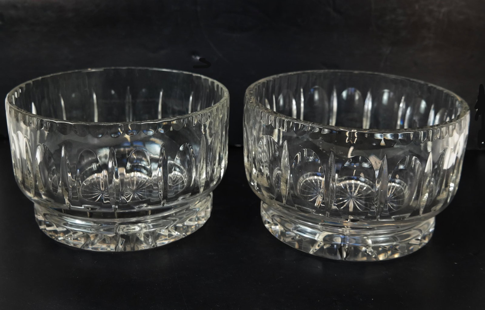 Pair of Baccarat-Style Crystal Bowls: Pair of Baccarat-style bowls. Not signed. [4 3/4" H x 8" Diam.]. In good condition; no chips.