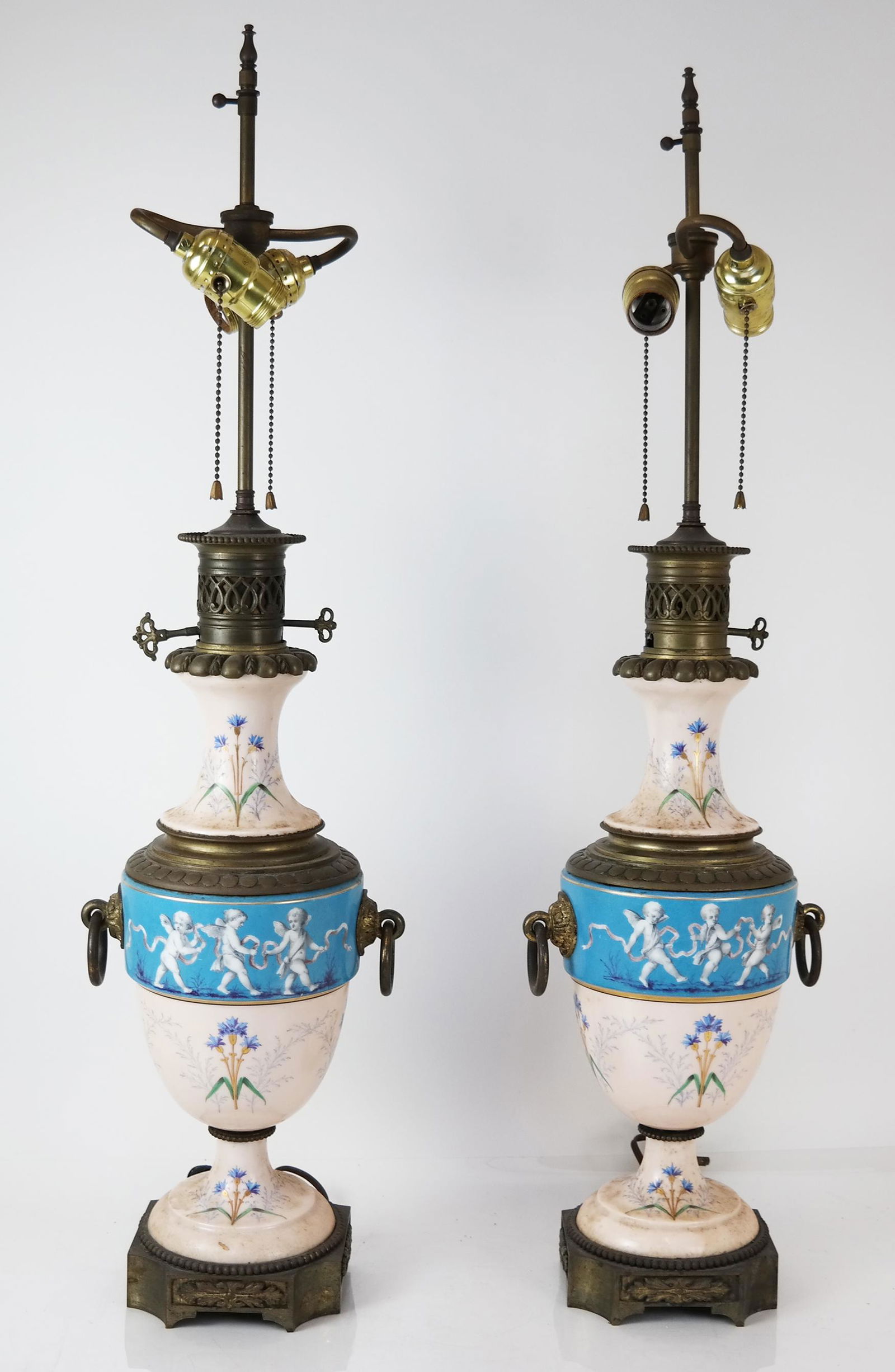 Pair of Porcelain Converted Oil Lamps (1 of 8)
