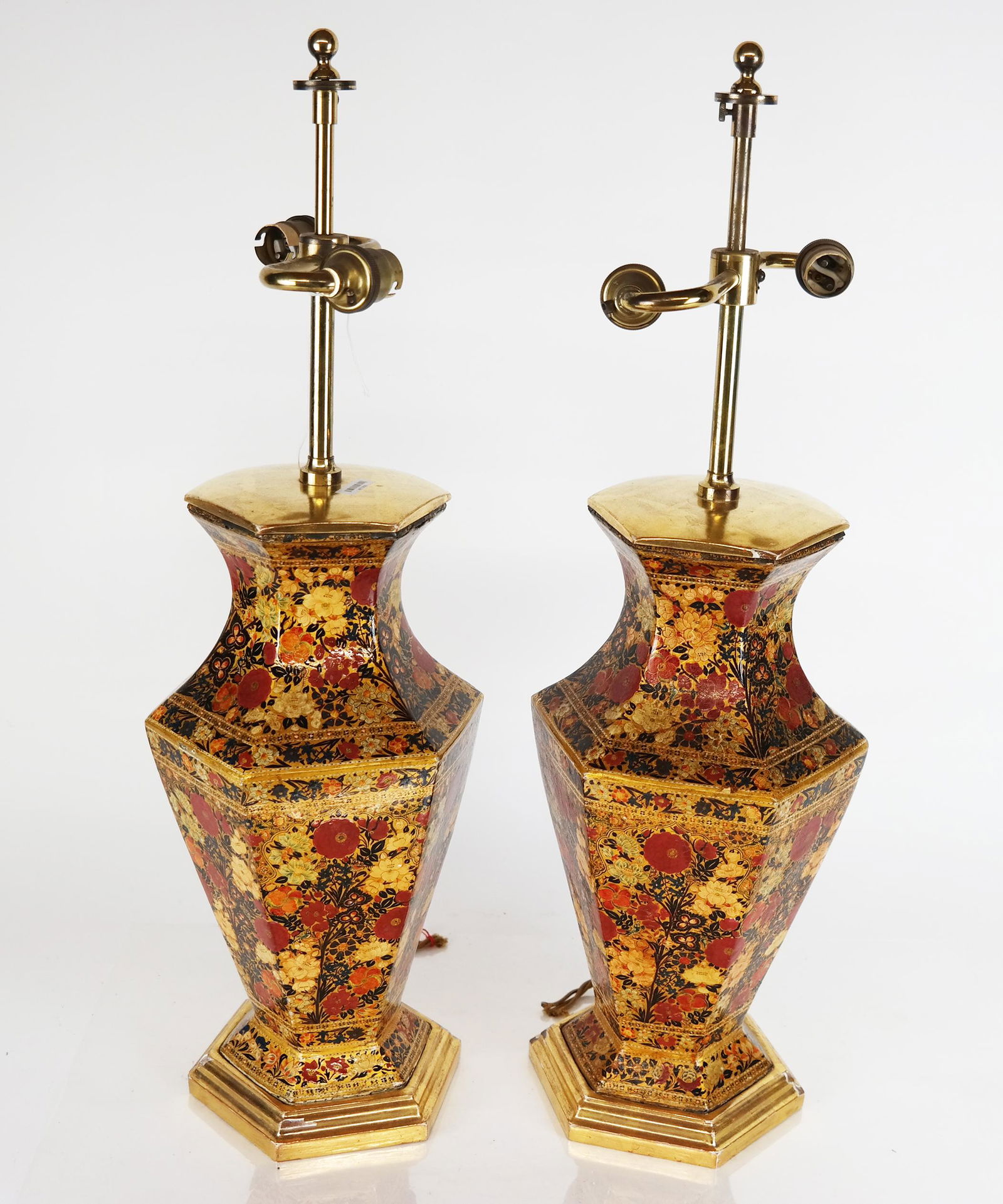 Pair Kashmir Lacquered Papier Mache Lamps (1 of 7)