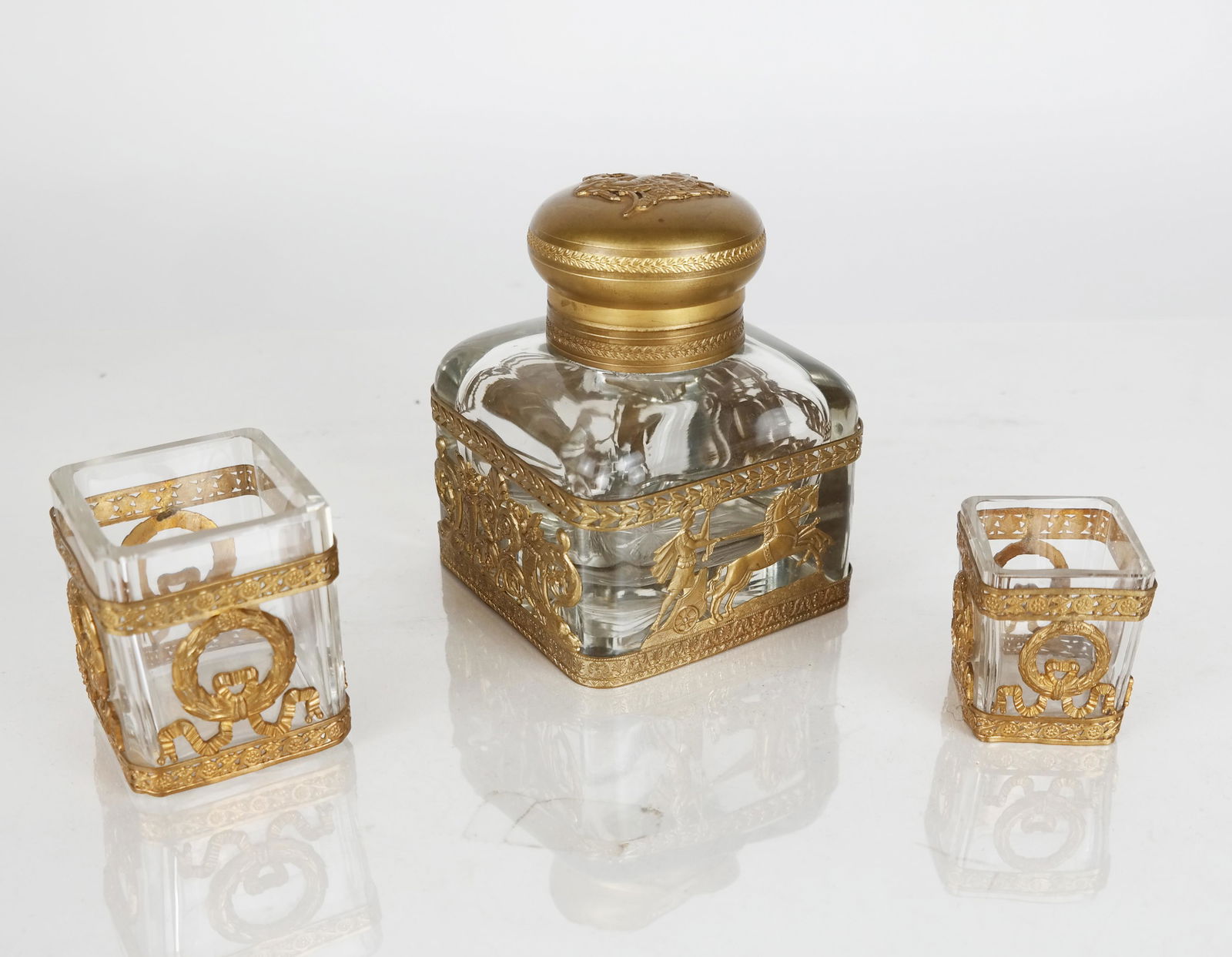 Bronze & Crystal Inkwell & 2 Accessories (1 of 11)