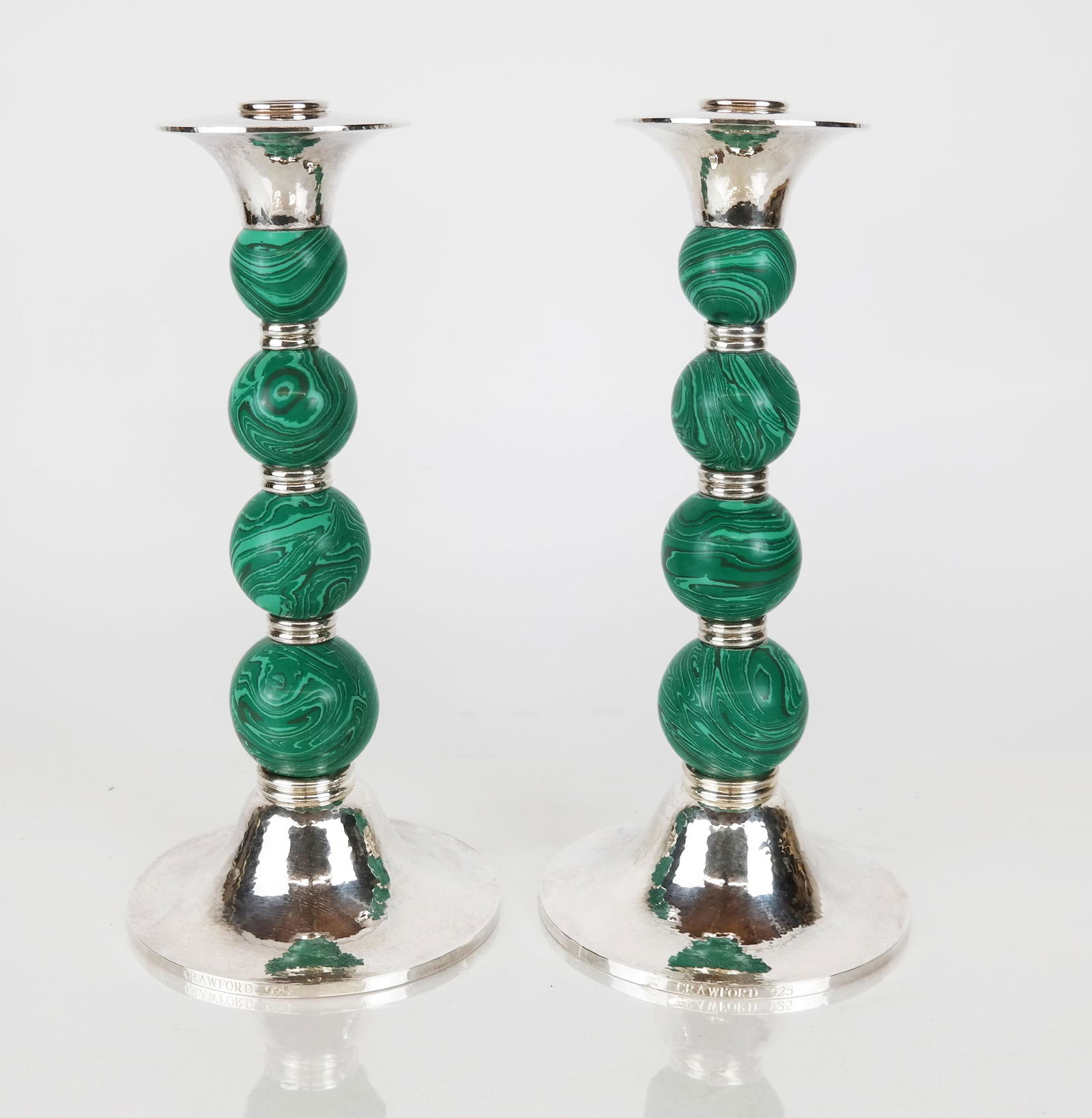 Pair of Silver & Faux Malachite Candlesticks (1 of 8)