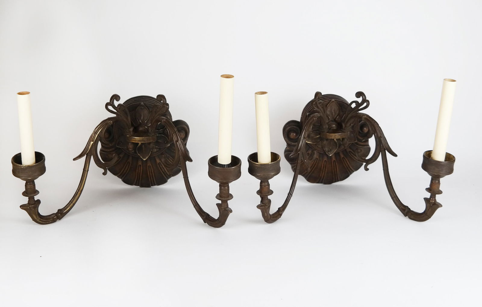 Pair of Walnut & Patinated Metal Wall Lights (1 of 8)