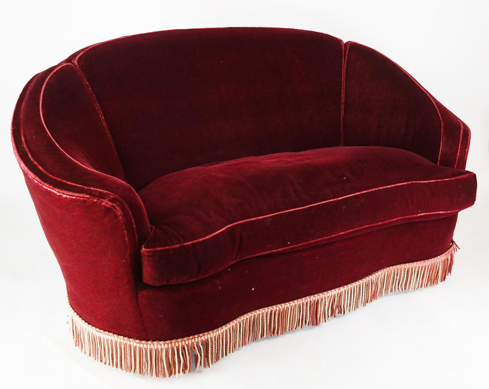 Vintage Red Mohair Curved Sofa (1 of 6)