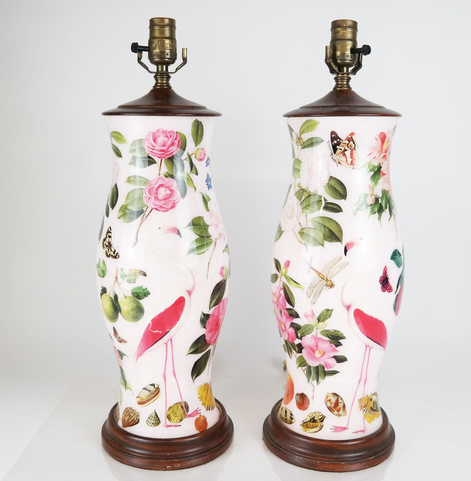 Pair of Late 20th C. Table Lamps: Pair of late 20th century decoupage table lamps. Provenance: Christie's, New York, "Interiors" sale, June 24, 2014, lot 723 (part lot). [Overall: 21 1/2" H; Vase: 16" H]. No harps.