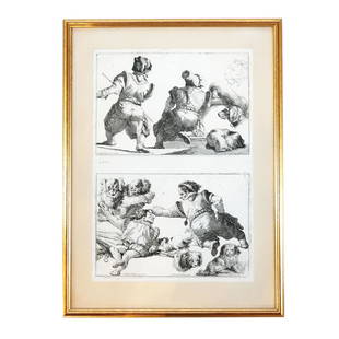 Giovanni D. TIEPOLO: Etchings after G. B. Tiepolo: Pair of etchings of "Dwarves and Dogs", drawn by Giovanni Battista Tiepolo (Italian, 1696-1770) and engraved by his son Giovanni Domenico Tiepolo (Italian,1727-1804); signed in plate: "Jo. Bapta Tiepo