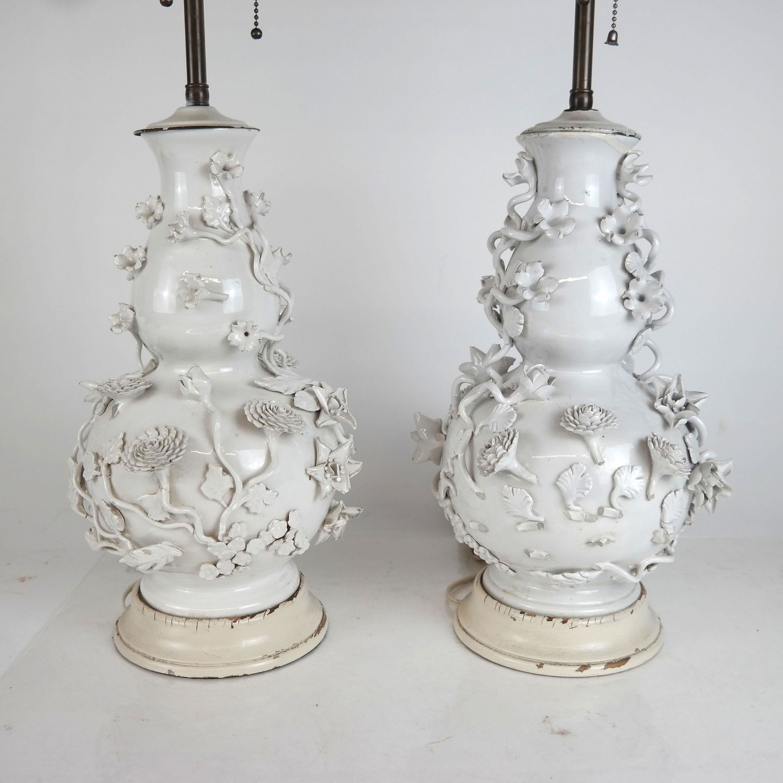 Pair of White Floral Relief Porcelain Vases (1 of 6)