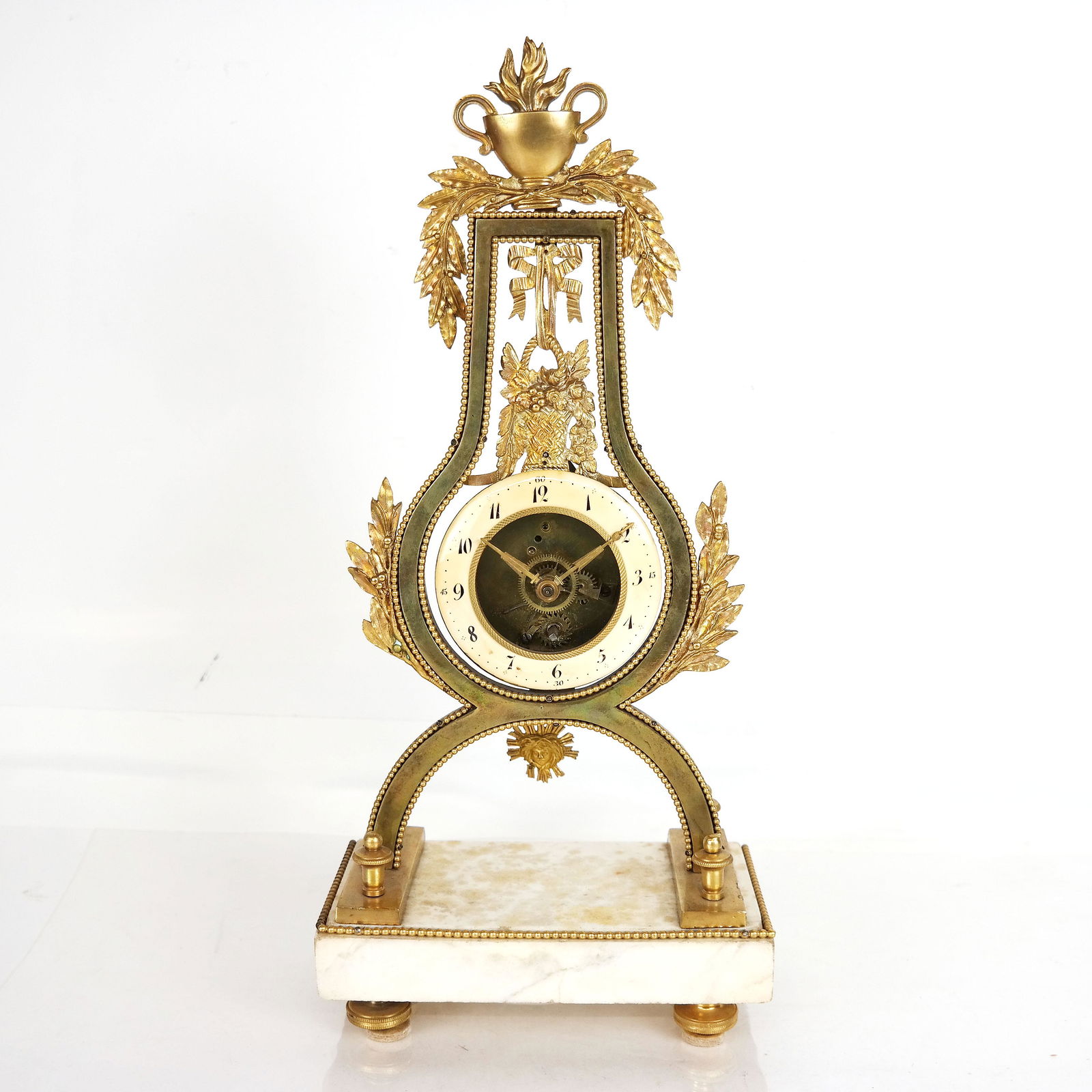 19th C. Empire Gilt Bronze & Marble Lyre Clock (1 of 9)
