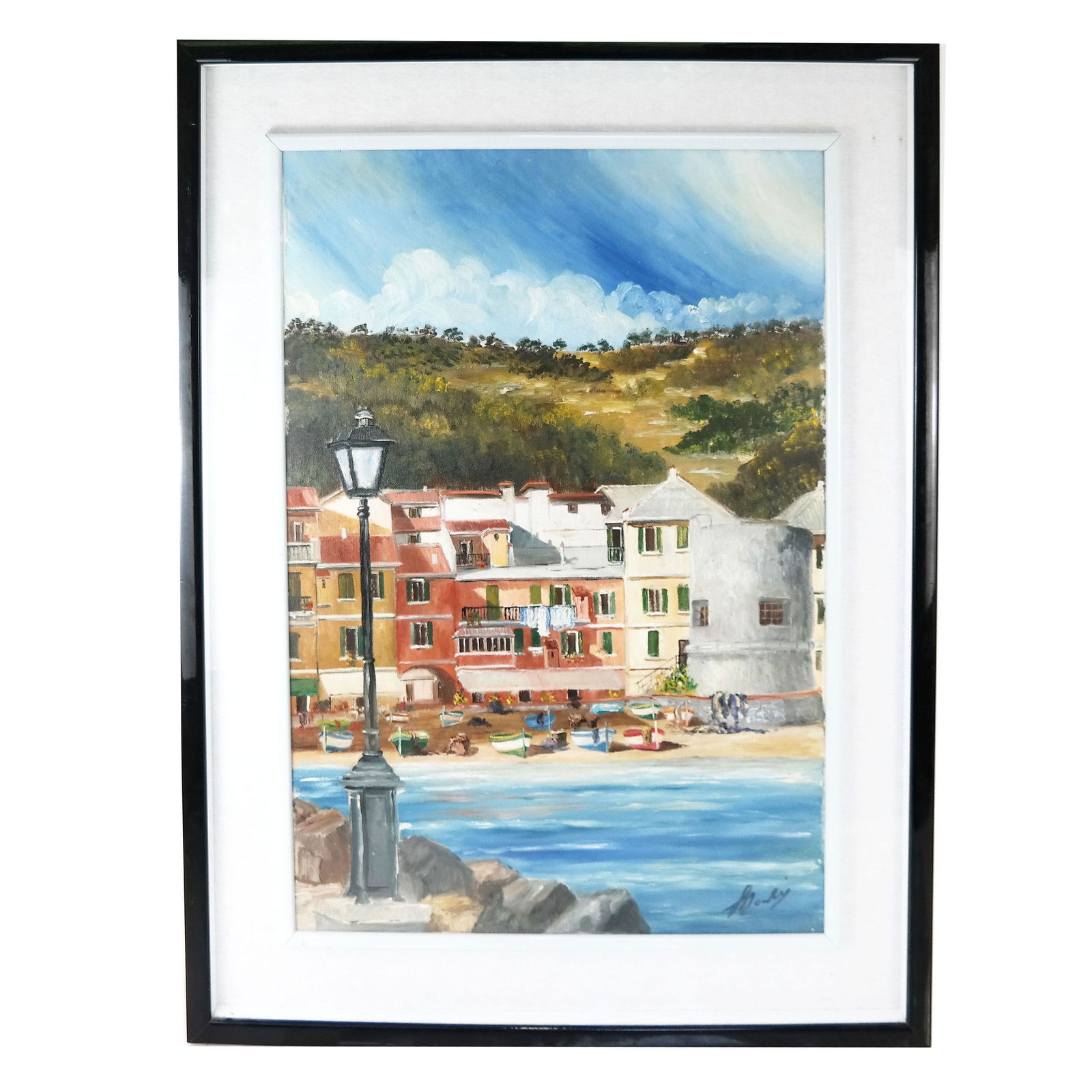 Italian School: Coastal Town Scene - Oil Painting (1 of 11)