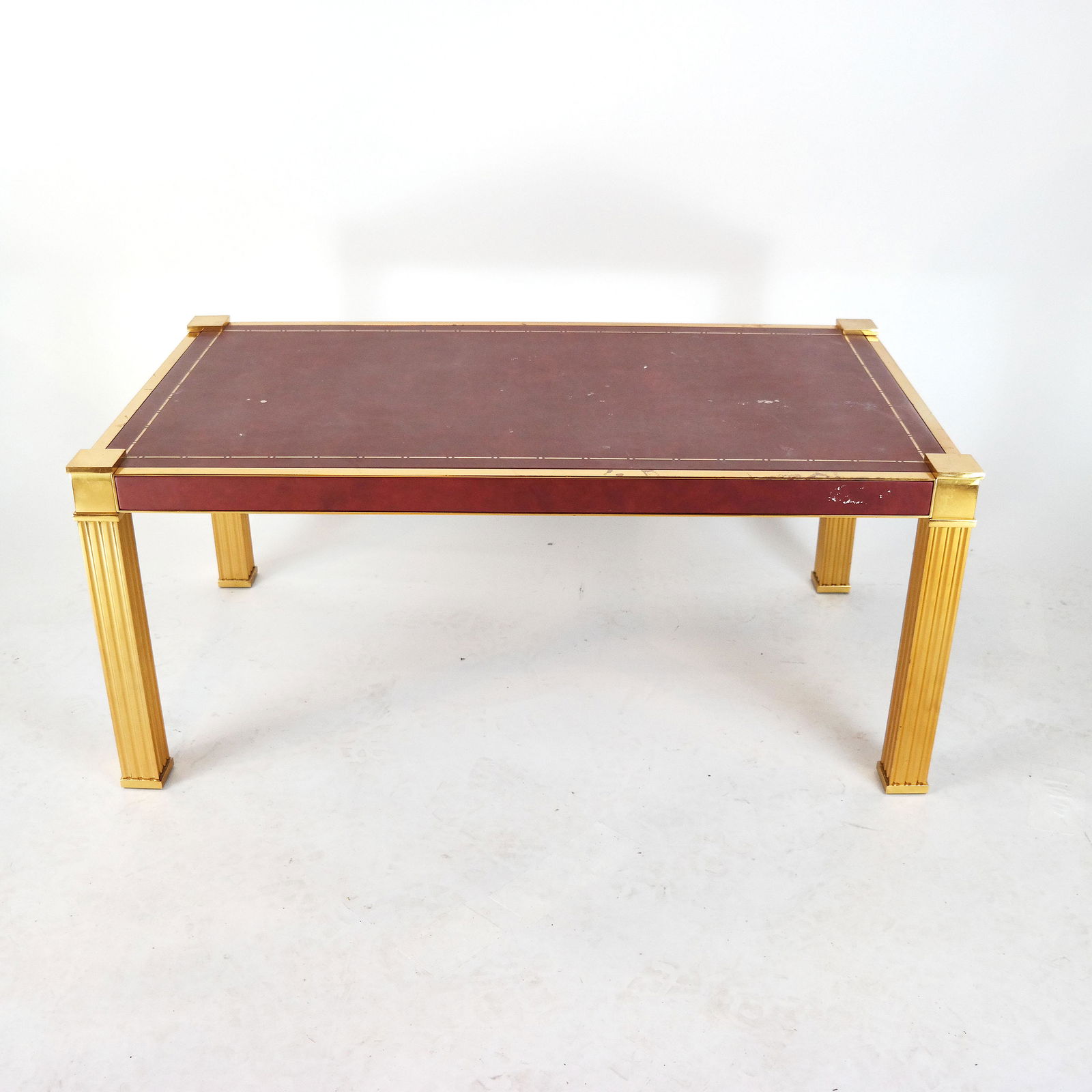Brass & Red Leather Coffee Table (1 of 10)