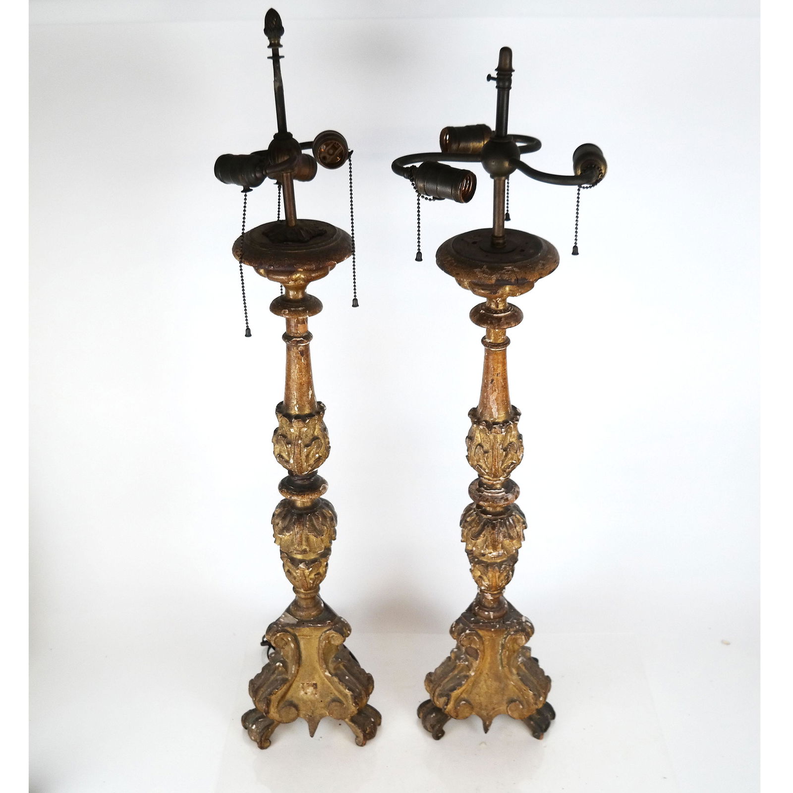 Pair Antique Continental Painted Wood Lamps (1 of 11)