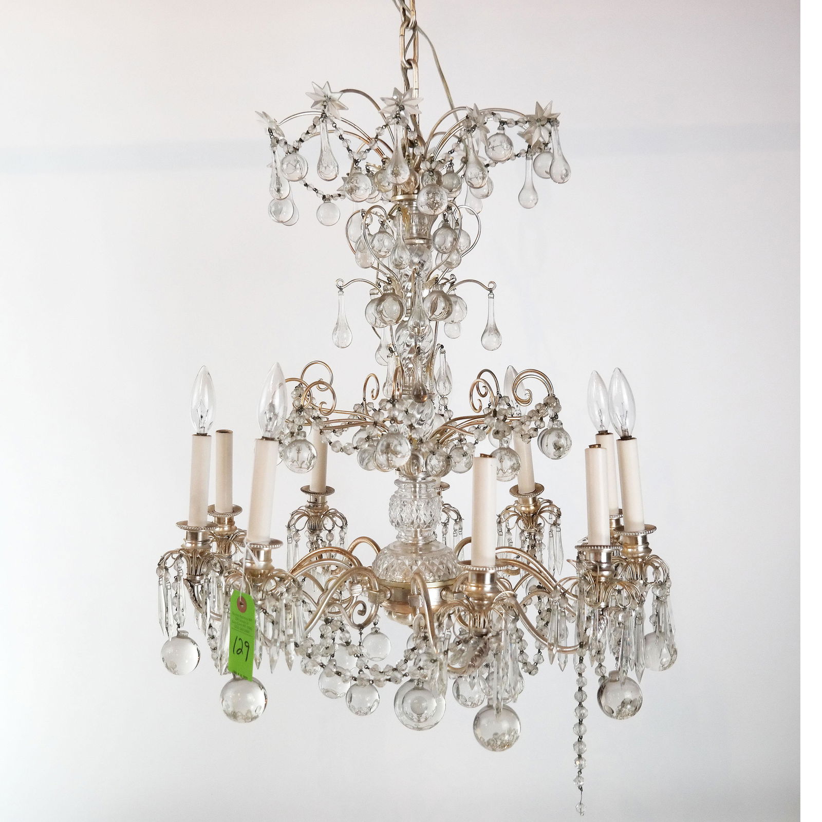 Gilt Brass & Crystal Chandelier (1 of 11)