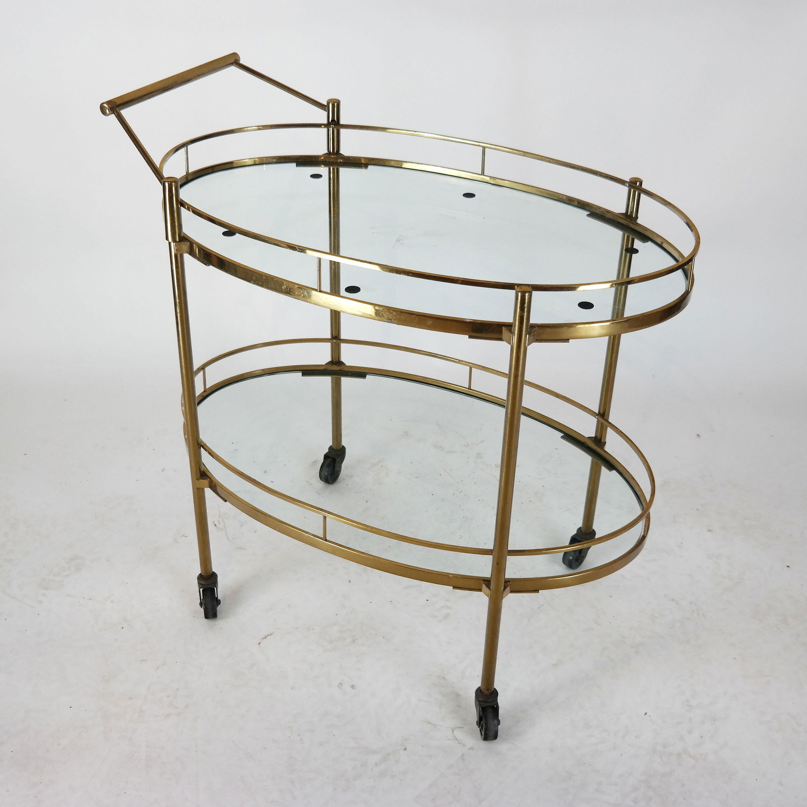 Brass and Glass Oval Rolling Bar / Tea Cart (1 of 6)