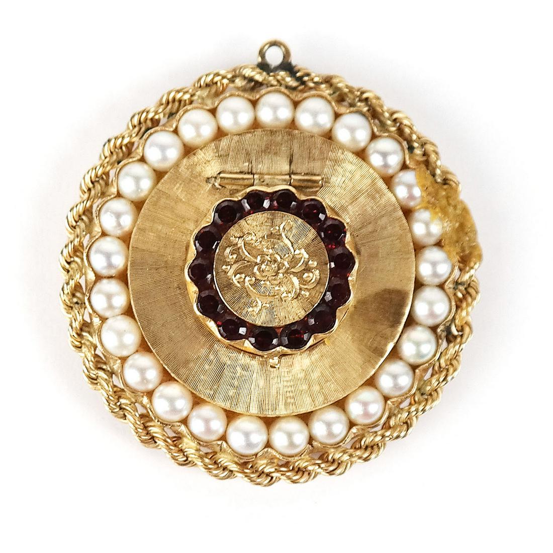 14K, Diamond, Pearl & Ruby Locket Pendant (1 of 9)