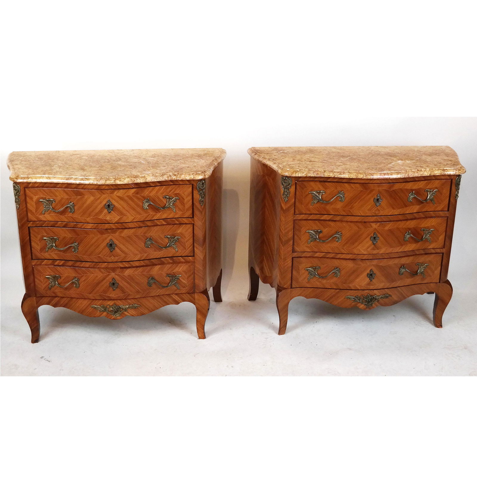 Pair French Satinwood & Marble Commodes (1 of 14)