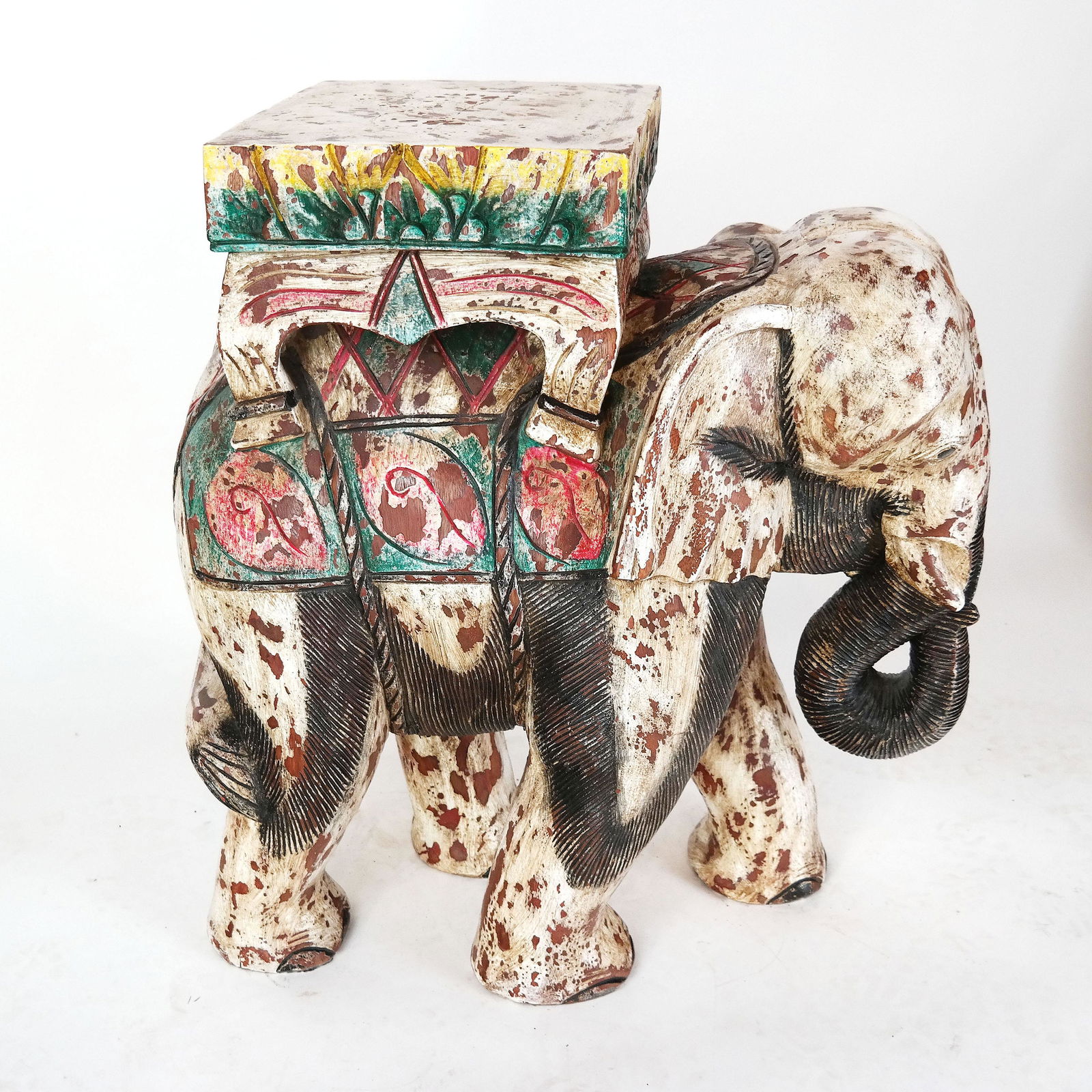 Asian Teakwood Decorated Elephant Stand / Seat (1 of 6)