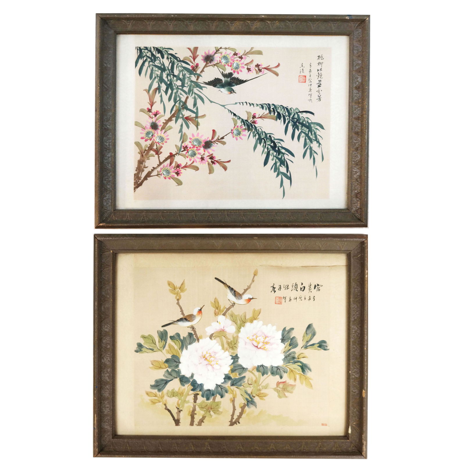 Two Chinese Pigment Paintings on Linen, Framed (1 of 14)