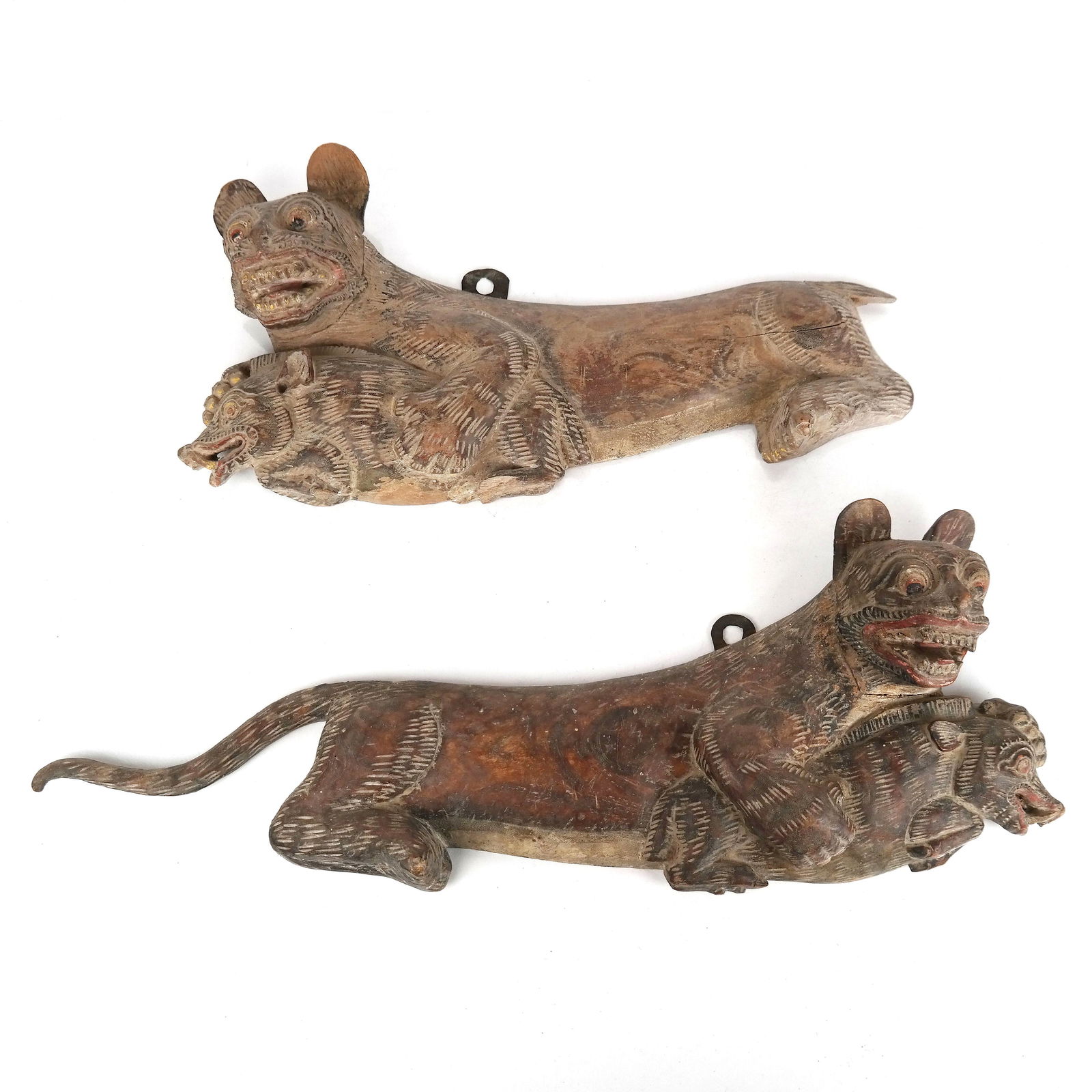 Pair Vintage Lion & Boar Relief Carved Plaques (1 of 12)