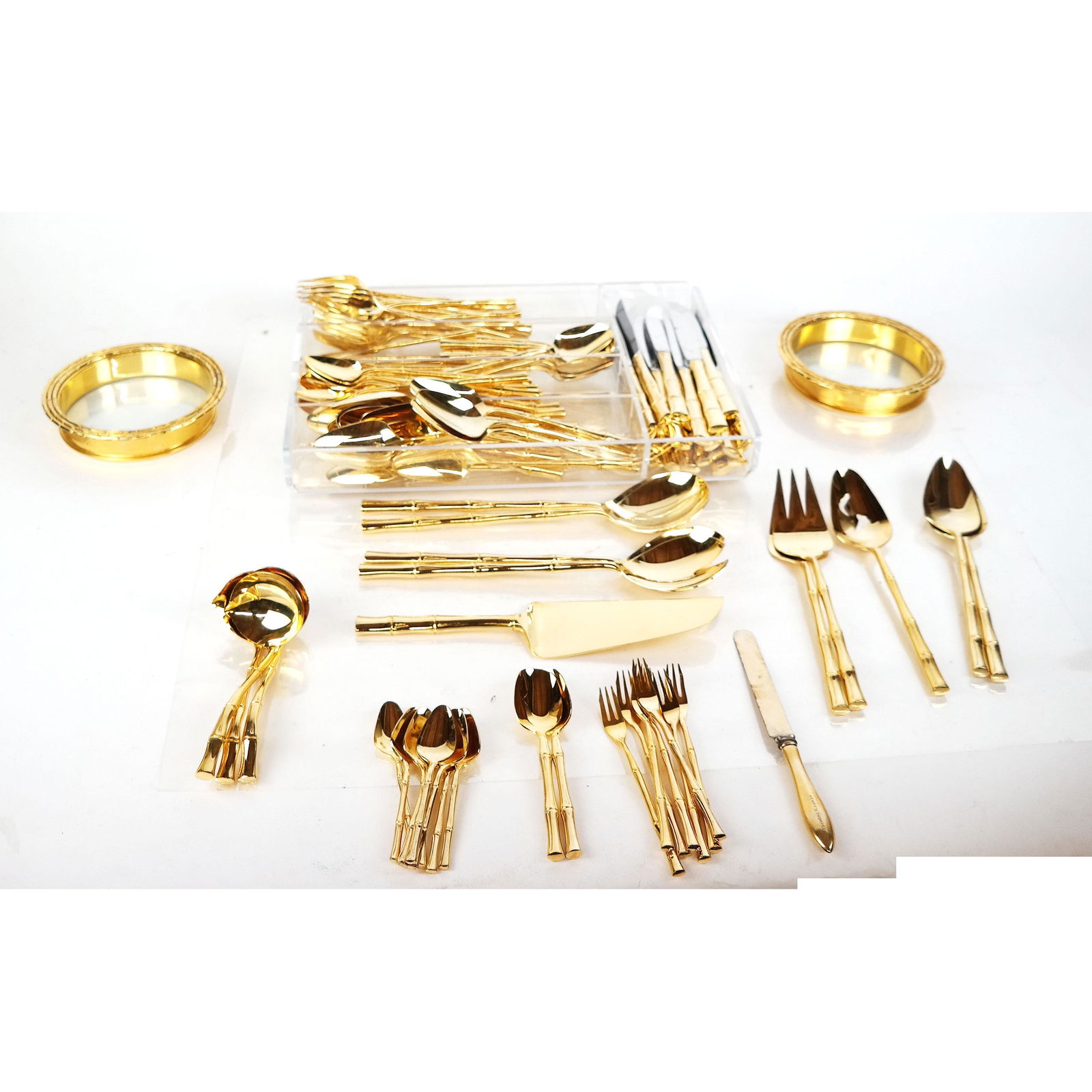 Gilt Plated Flatware Set & Pr. Bottle Coasters (1 of 16)