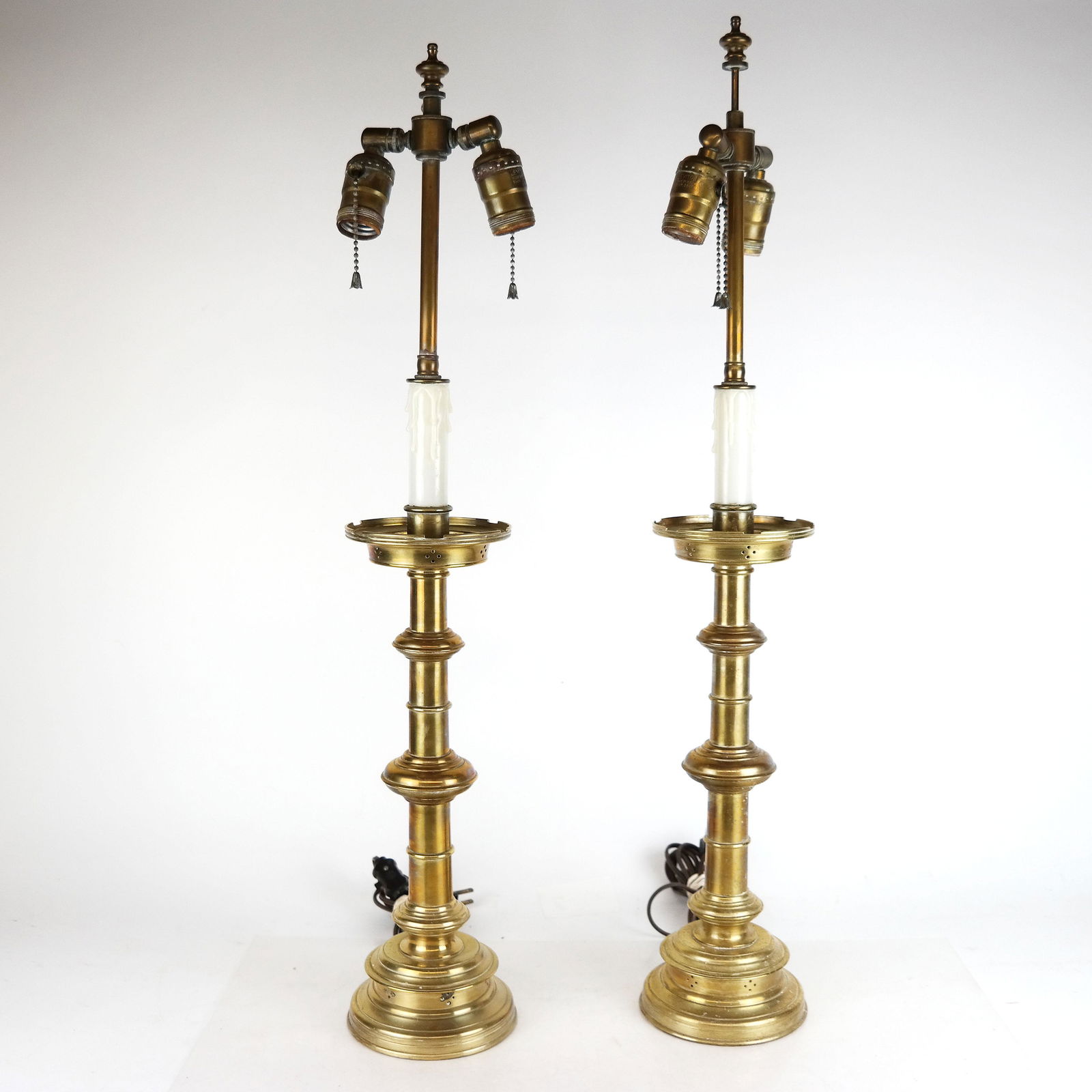 Pair English-Style Brass Altar Stick Lamps (1 of 8)