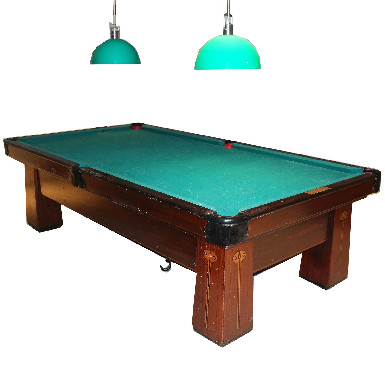 Late Art Deco Pool Table, Cues, Rack & Table Light (1 of 15)