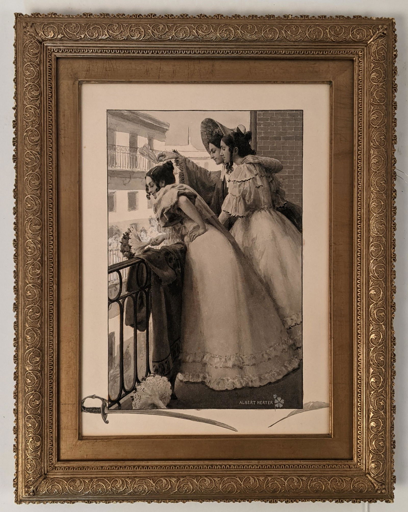 Albert HERTER: 3 Girls - W/C & Ink Painting (1 of 11)