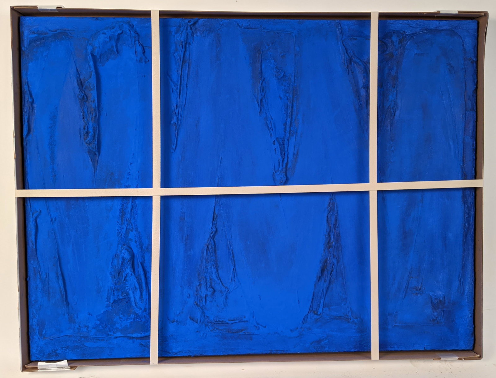 Mary Cash JOSKA: Blue Chalk Painting: Mary Cash Joska (American, b. 1971) "Attributes of Yves", painting in blue chalk, not framed. [35 3/4" H x 48 3/8" W]. In good condition.