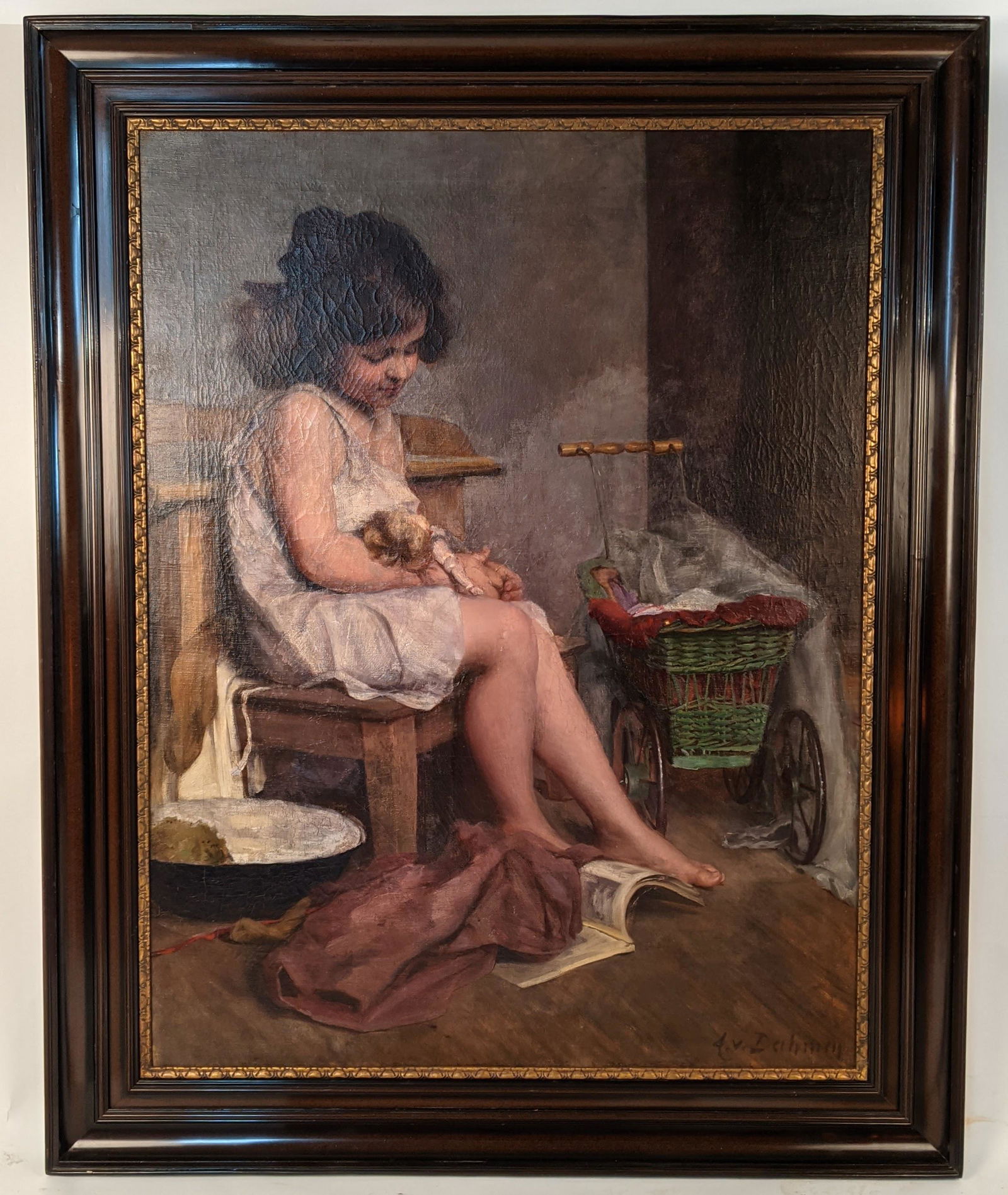 V. DAHMM: Young Girl w/ Doll - Oil Painting (1 of 14)
