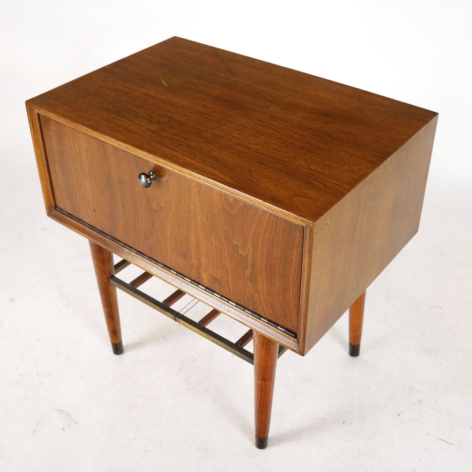 Modern Nelson-Style Night Stand: Modern night stand, with fall front, by Furnette. [24" H x 24" W x 16" D]. Sold "as-is"; wobbly.