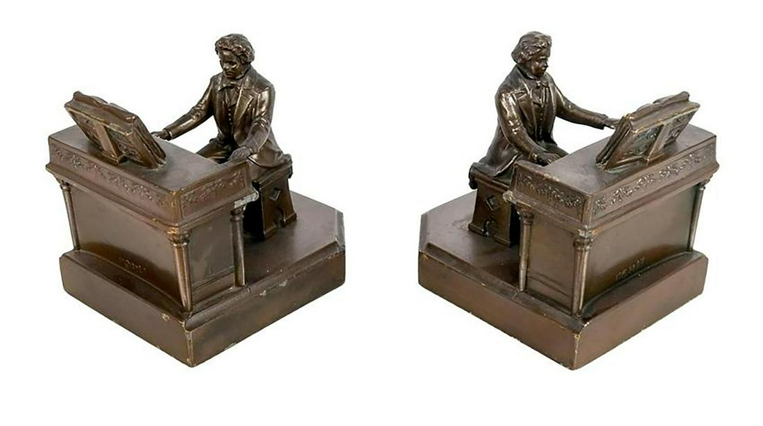 Pair of Patinated Bronze Beethoven Bookends (1 of 1)