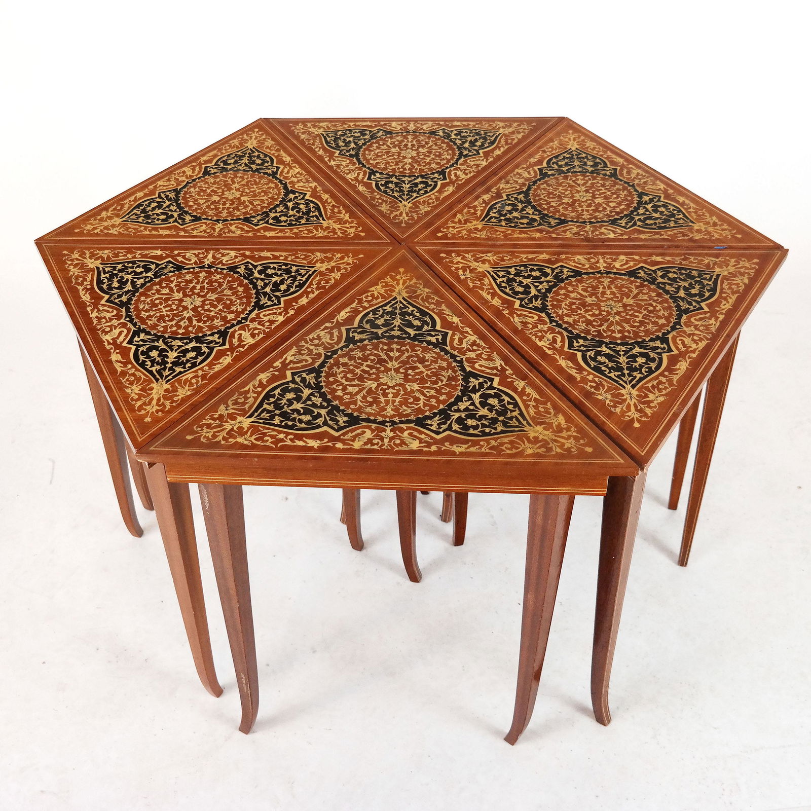 Italian Marquetry Inlaid Triangle Tables (6) (1 of 8)