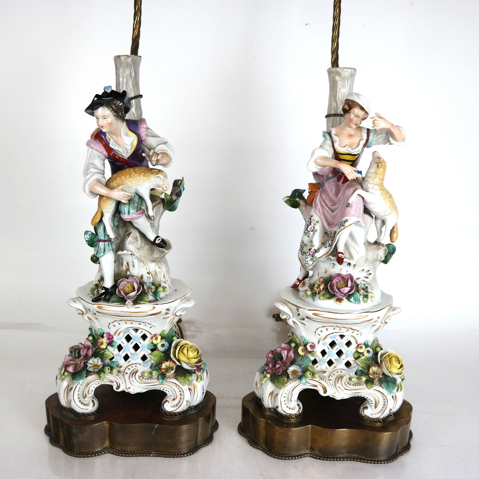 Pair Dresden-Style Porcelain Lamps (1 of 7)