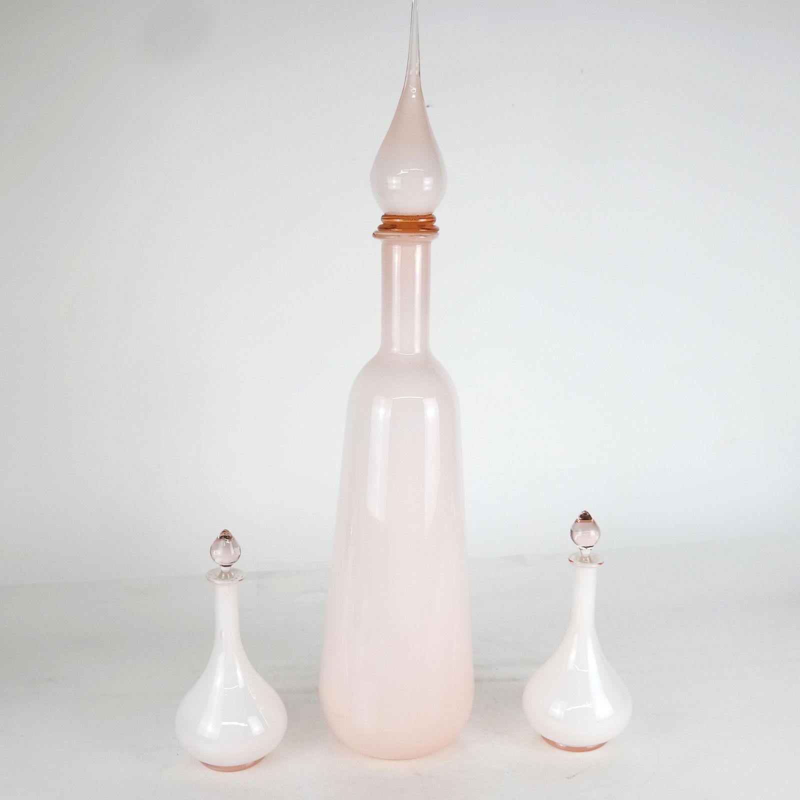 Three Pink Glass Decanters (1 of 6)