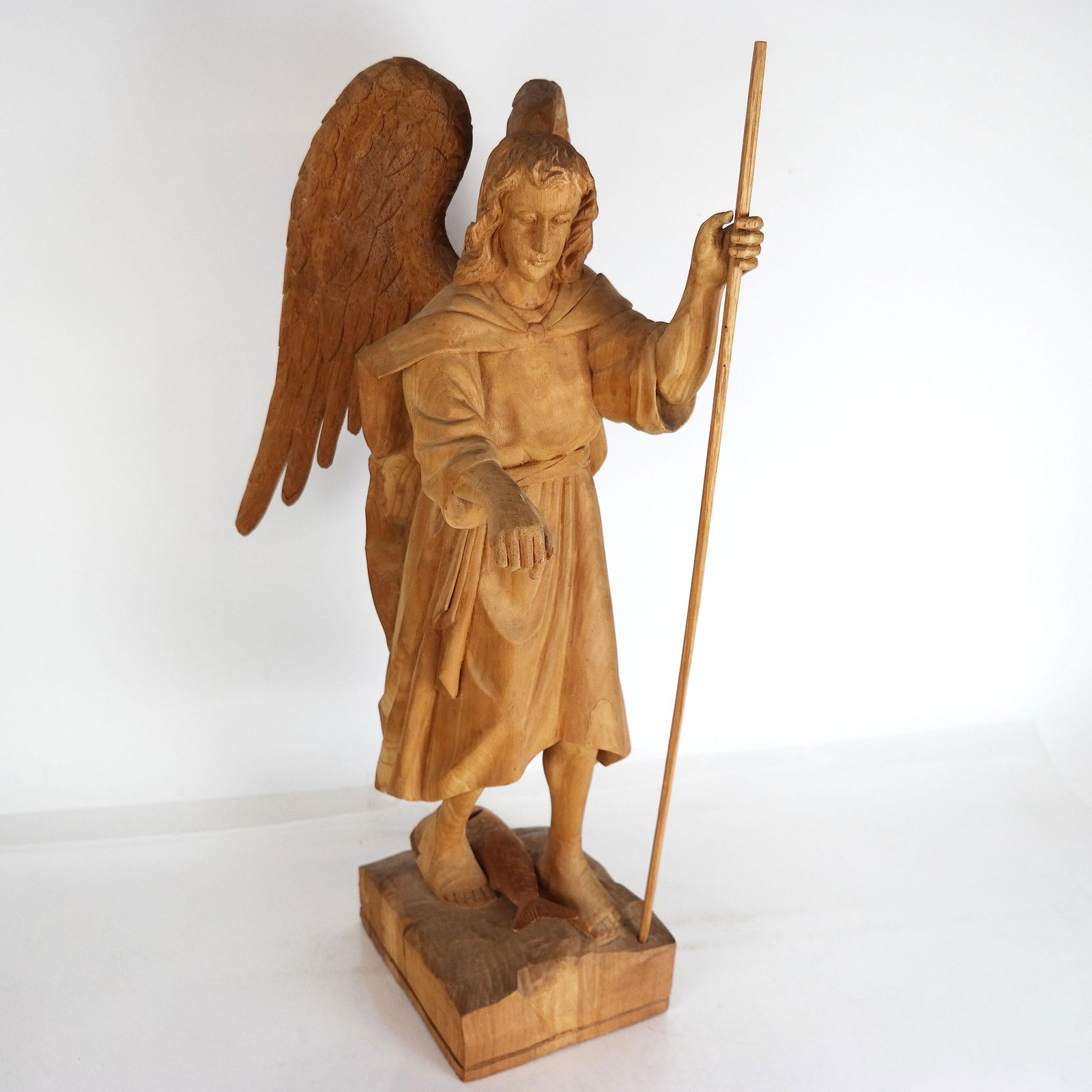 Carved Wood Archangel with Fish (1 of 7)