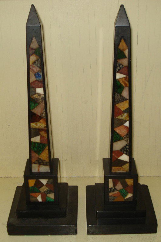 Pair of Fine Diminutive Obelisks w/ Inlaid Stones