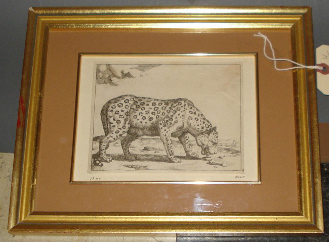 Framed Engraving of a Leopard: Gilt Framed 5.5" x 6.75"