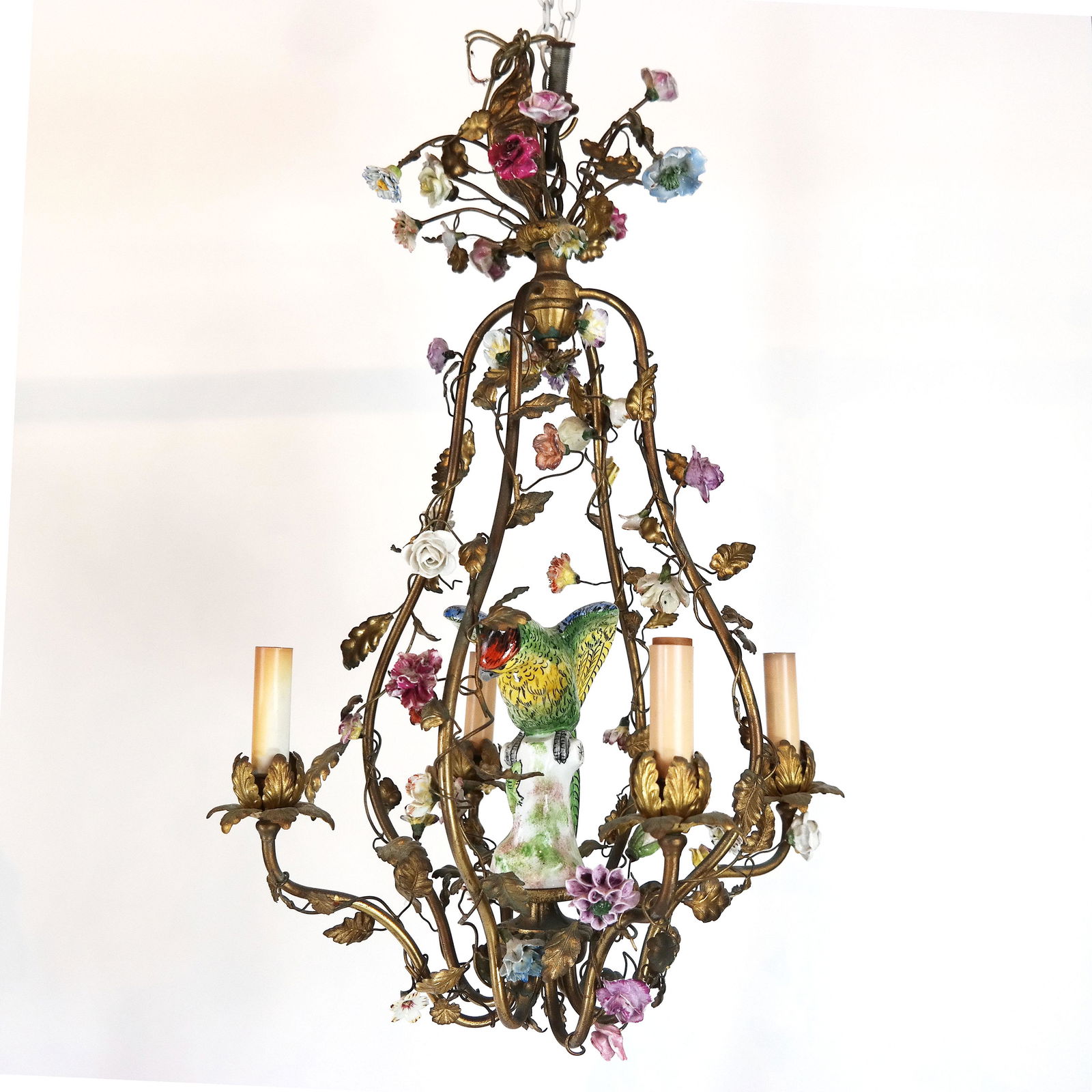 French Gilt Metal & Porcelain Chandelier (1 of 11)