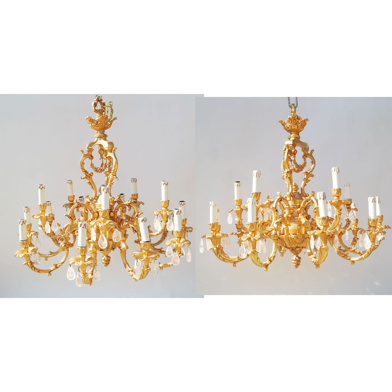 Pair Louis XV-Style Bronze & Crystal Chandeliers (1 of 20)