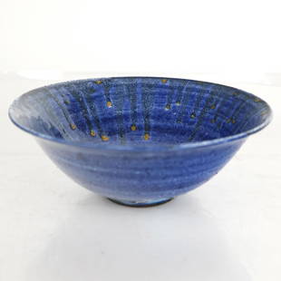 James Lovera Blue Pottery Bowl: Blue pottery bowl, signed, by James Lovera (1920-2015). In good condition.