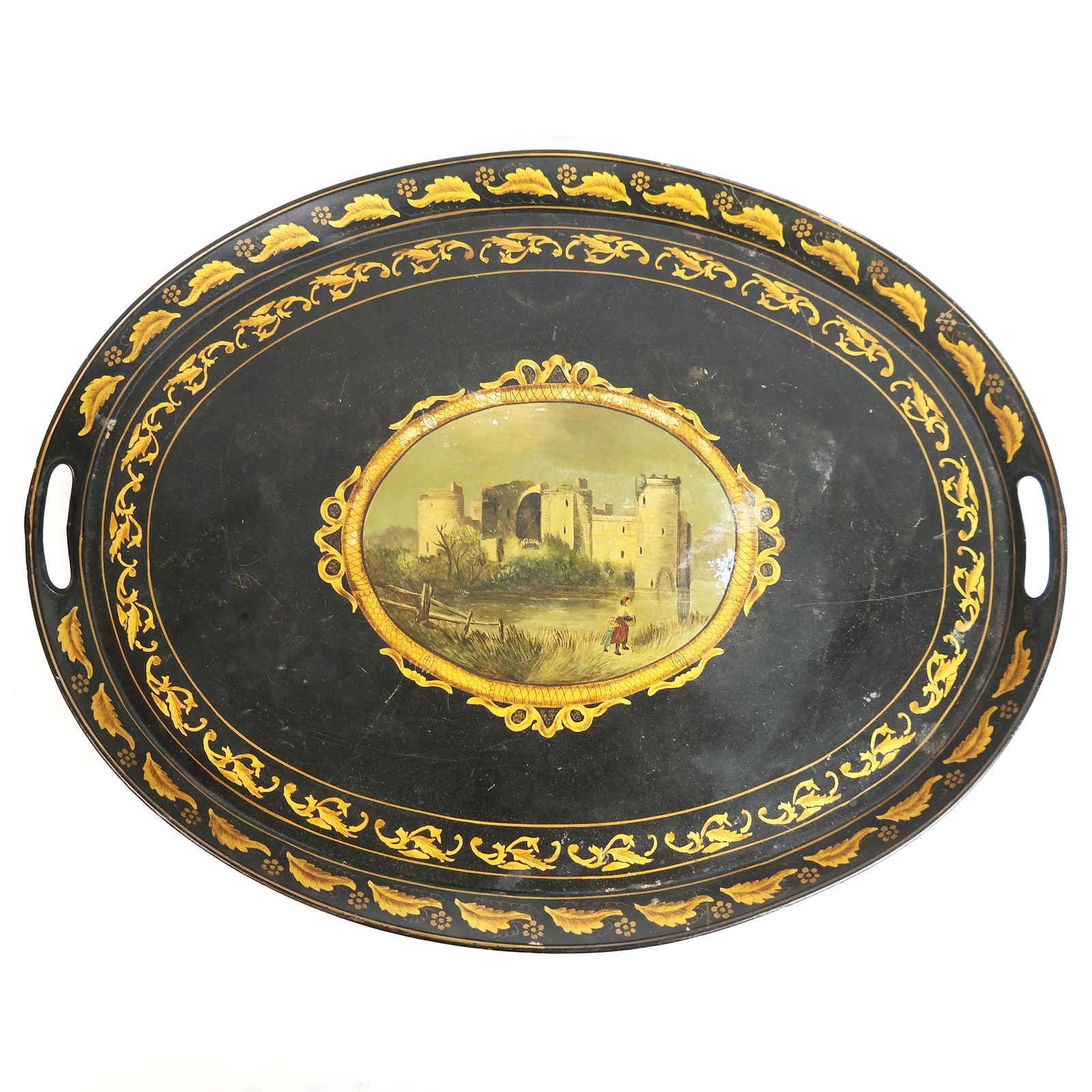 Victorian Gilt and Black Painted Oval Tray (1 of 6)
