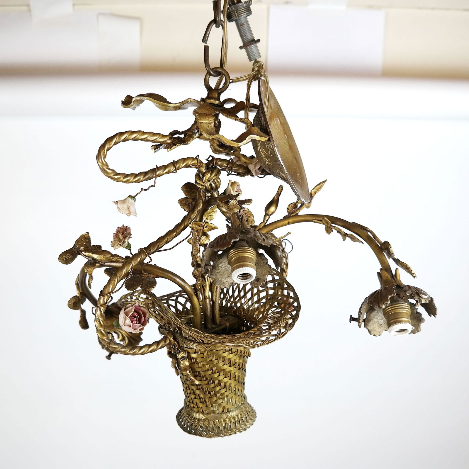 Antique Bronze Mesh Basket Form Light Fixture (1 of 8)