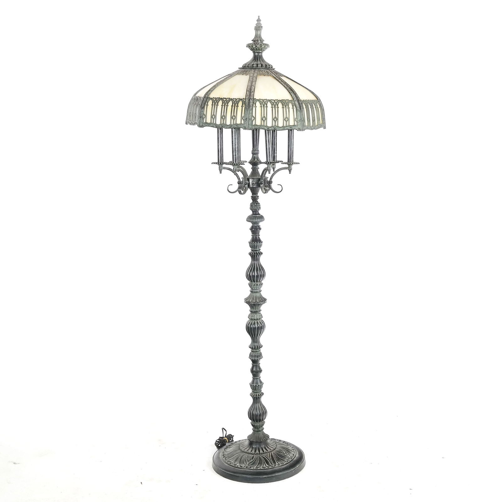 Art Nouveau Metal & Slag Glass Floor Lamp (1 of 8)
