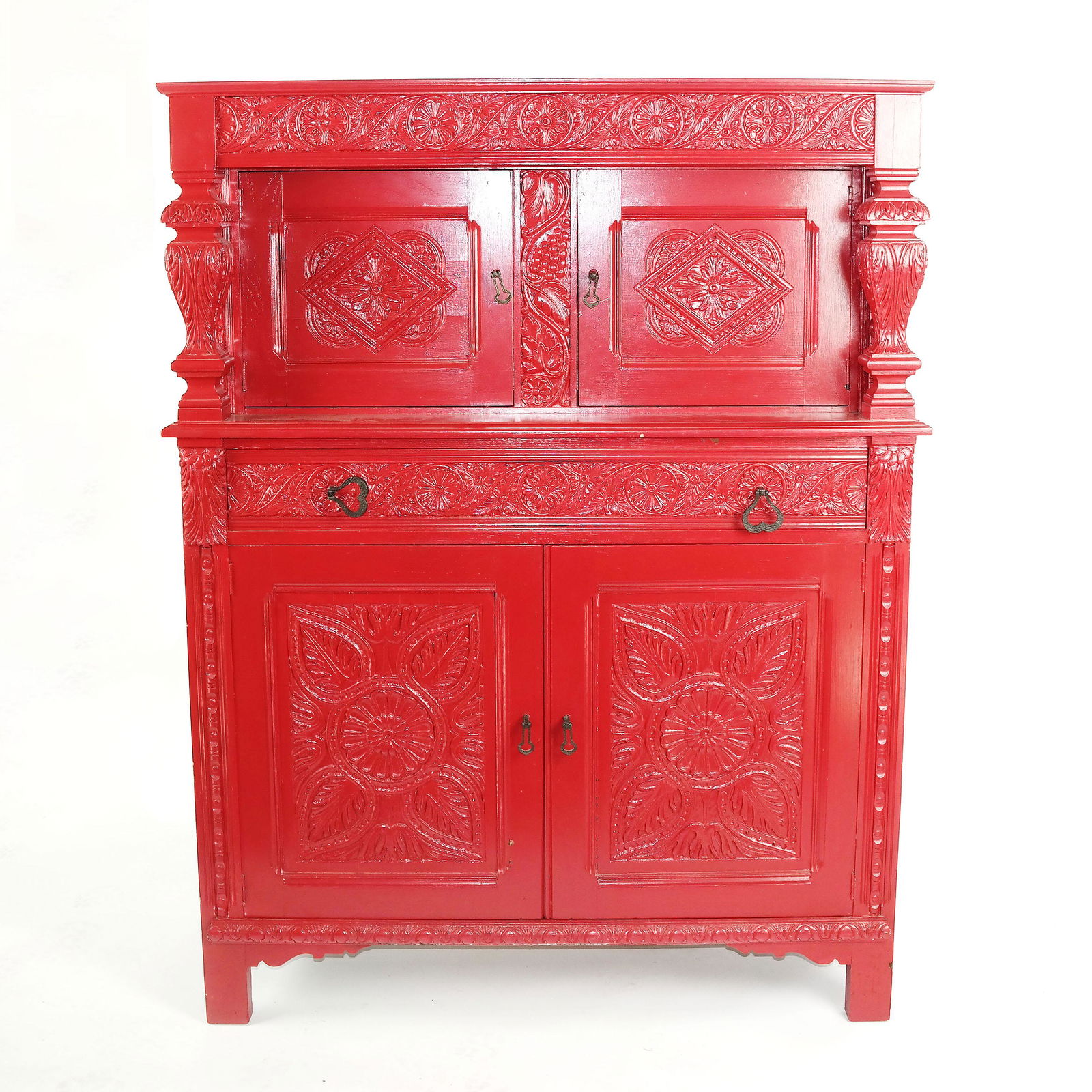 Jacobean Revival Painted Oak Cabinet (1 of 10)